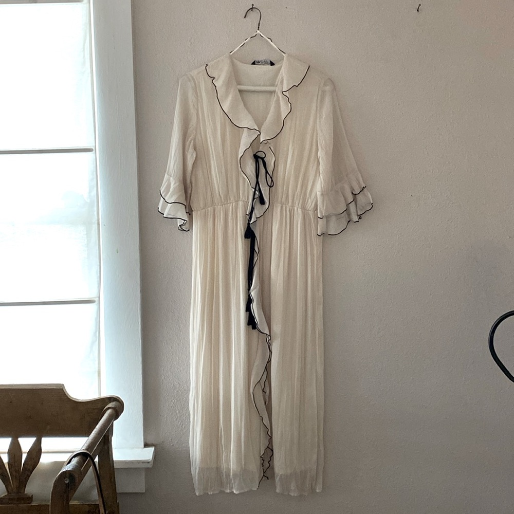 Zara off white with black trim dress